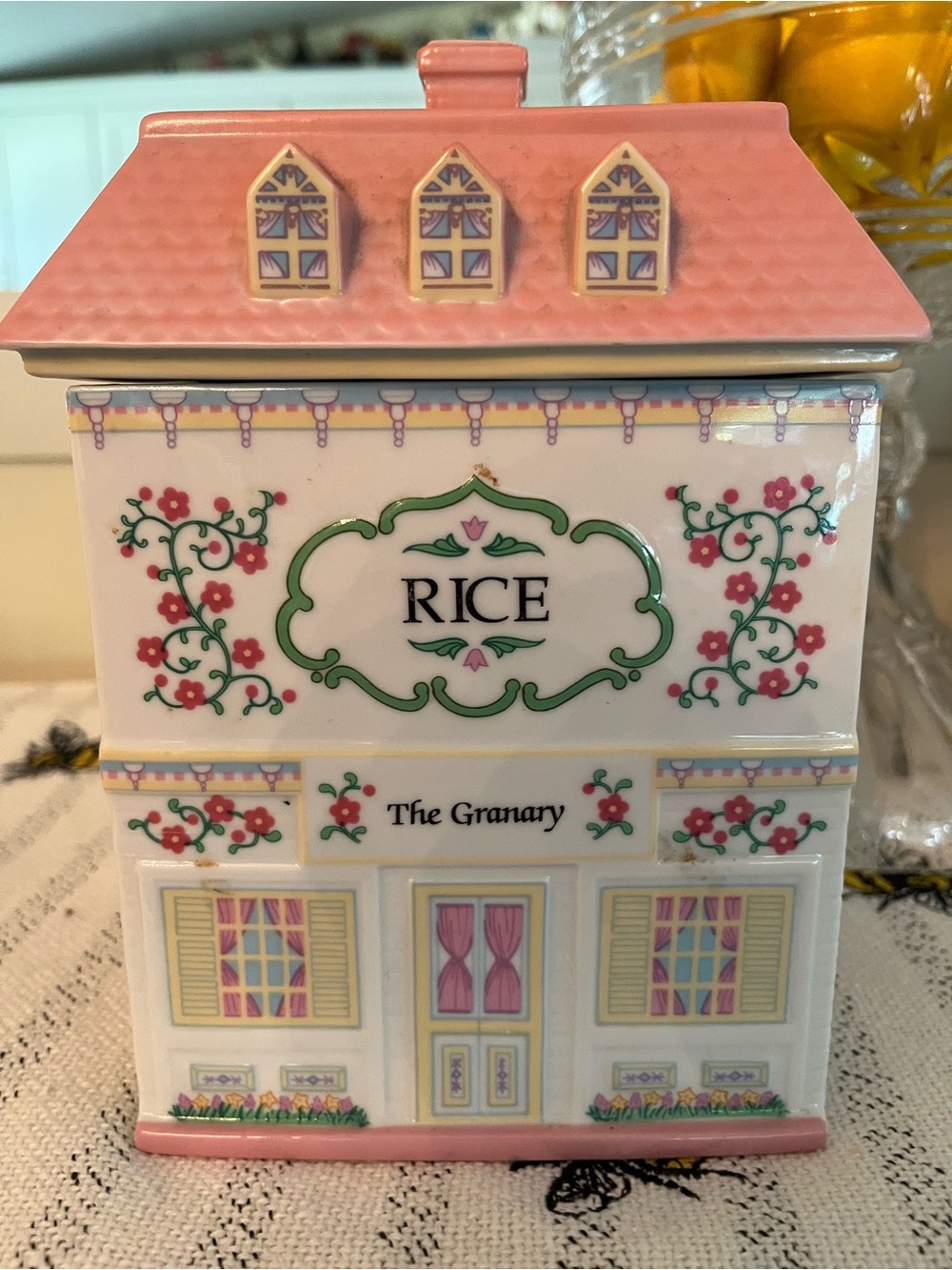 LENOX Village Rice Decorative Porcelain Canister, Vintage 1990s